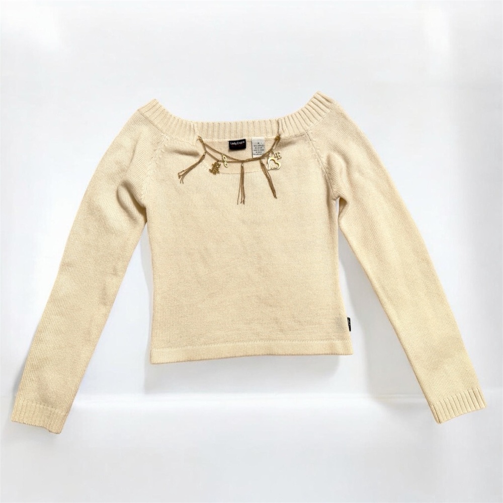 Rare Y2k Lady Enyce off white sweater with gold removable chain size S